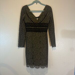 Diane Von Furstenberg Olive Lace Long Sleeve Dress 0